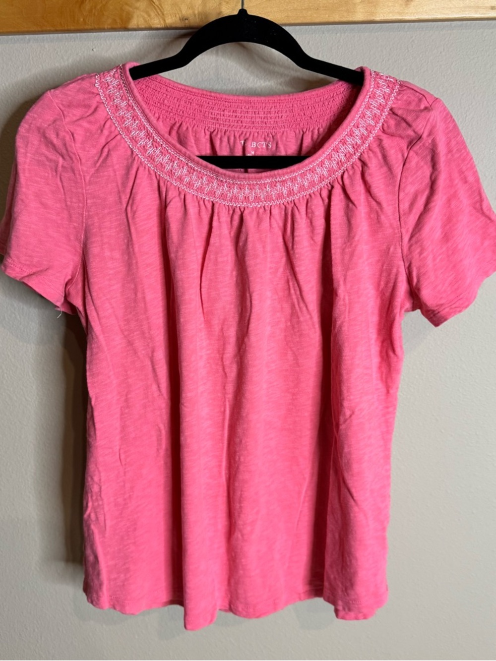 Talbots Pink Short Sleeve Smocked Neck Top